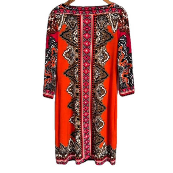 ECI New York Women’s Multicolored Aztec Pattern Midi Shift Dress Size Medium - Picture 2 of 5